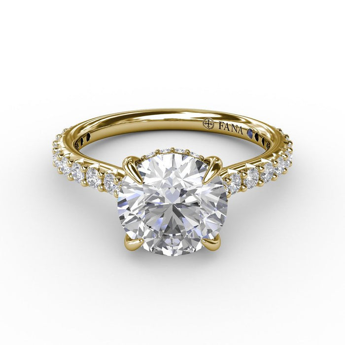 Diamond Cathedral Shank with Hidden Halo Engagement Ring Setting
