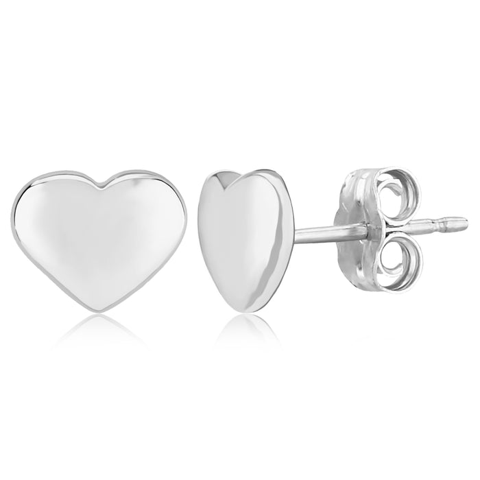 Sterling Silver 8mm Flat Heart Stud Earrings