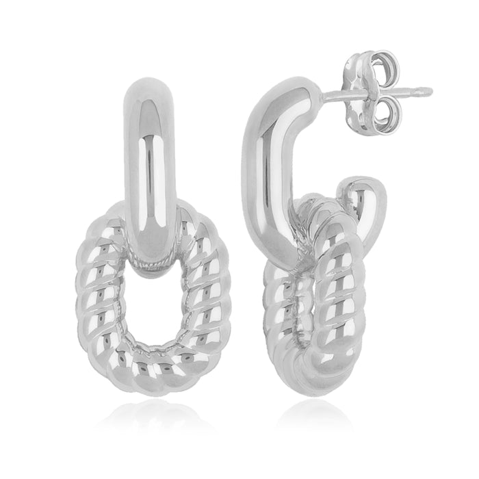 Sterling Silver Oval Double Link Twist Earrings