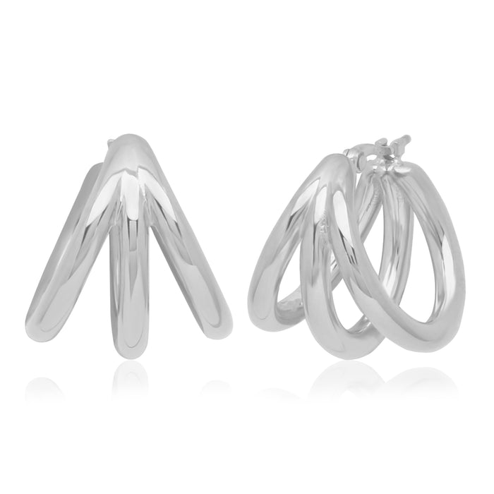 Sterling Silver Triple Tube Open Cage Hoop Earrings