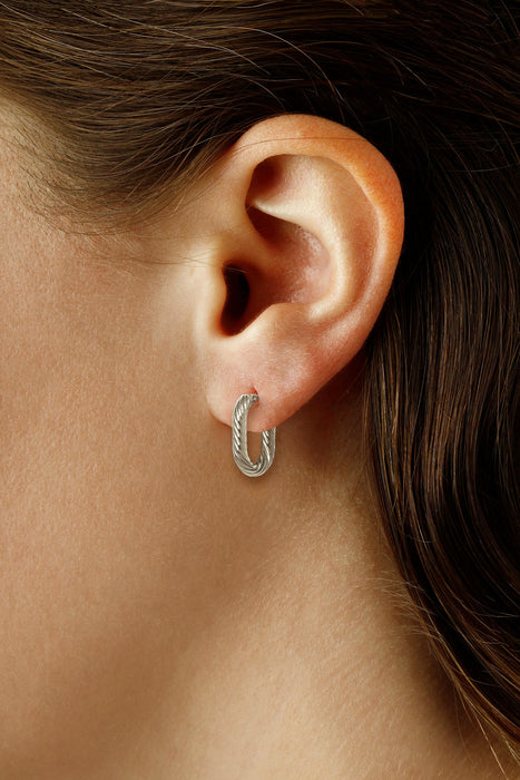 Sterling Silver Oval Spiral Twist Hoop Earrings