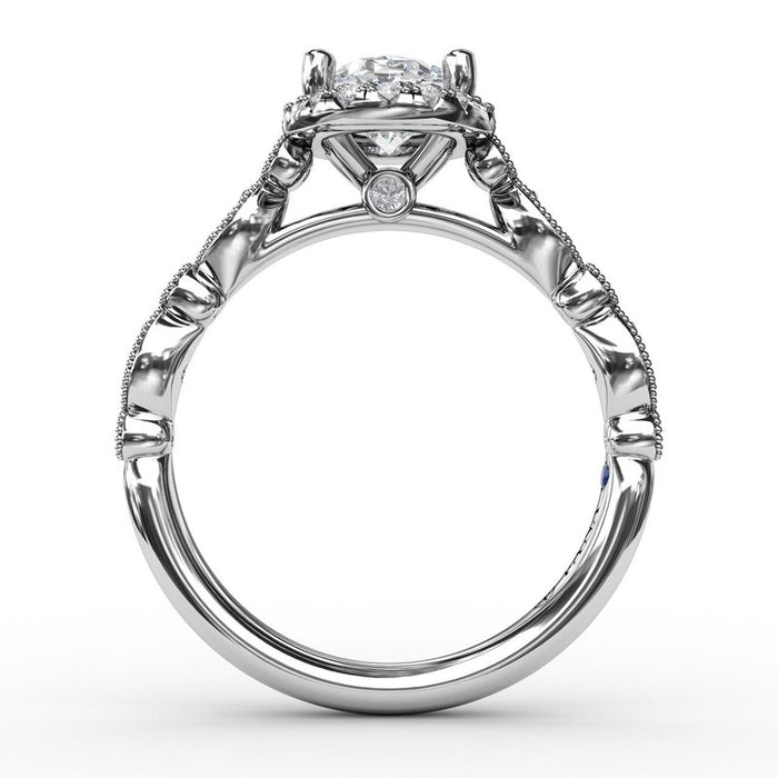 Classic Oval Halo with Detailed Milgrain Shank Engagement Ring Setting