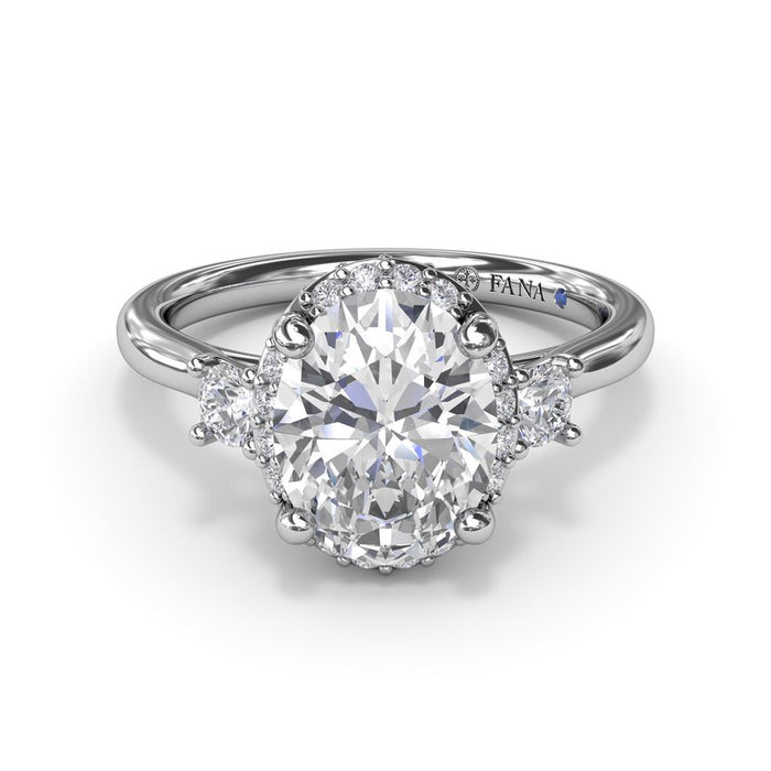 Three-Stone with Halo and Hidden Halo Engagement Ring Setting