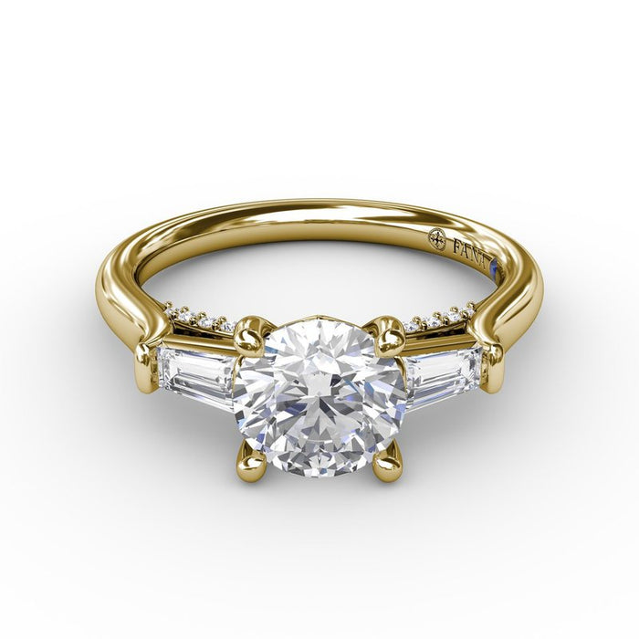 Bezel-Set Baguette Side Stones with Diamond Bridge Engagement Ring Setting