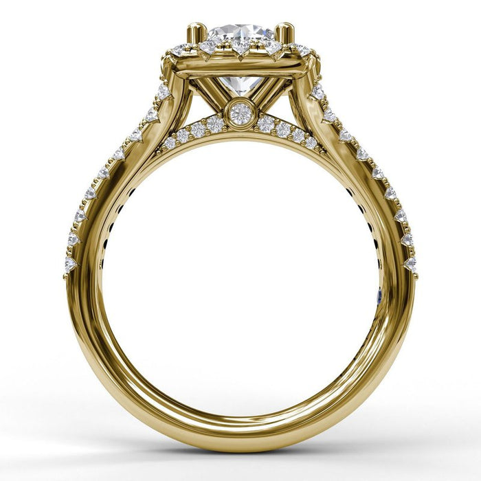 Cushion Halo with Diamond Split Shank Engagement Ring Setting
