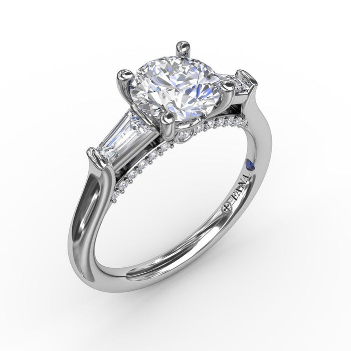 Bezel-Set Baguette Side Stones with Diamond Bridge Engagement Ring Setting