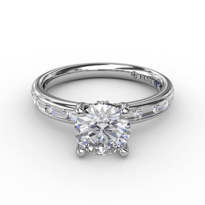 Baguette Diamond Shank with Hidden Halo Engagement Ring Setting