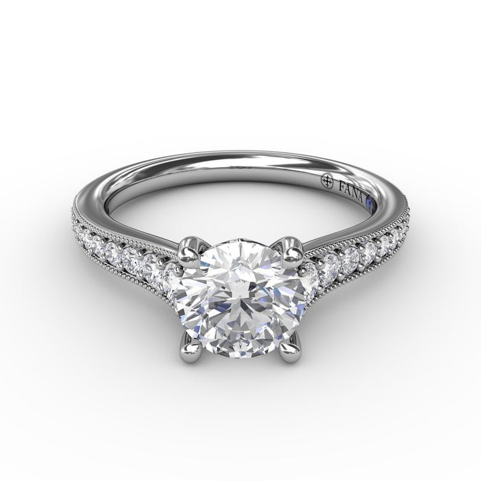 Graduated Diamond Shank with Milgrain Edge Engagement Ring Setting