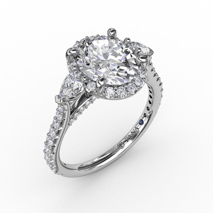 Oval Halo with Pear-Shape Side Stones Engagement Ring Setting