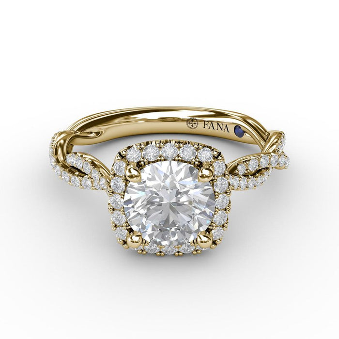 Cushion Halo with Cathedral Twist Engagement Ring Setting