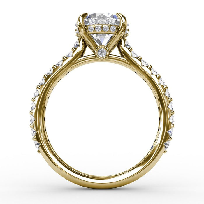 Diamond Cathedral Shank with Hidden Halo Engagement Ring Setting