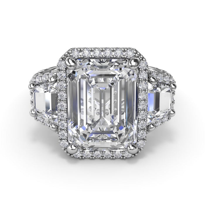 Three-Stone Triple Halo Engagement Ring Setting