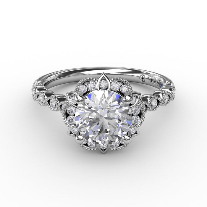 Floral Halo with Milgrain Detail Engagement Ring Setting