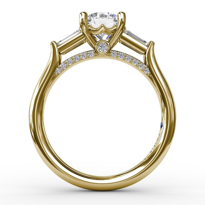 Bezel-Set Baguette Side Stones with Diamond Bridge Engagement Ring Setting