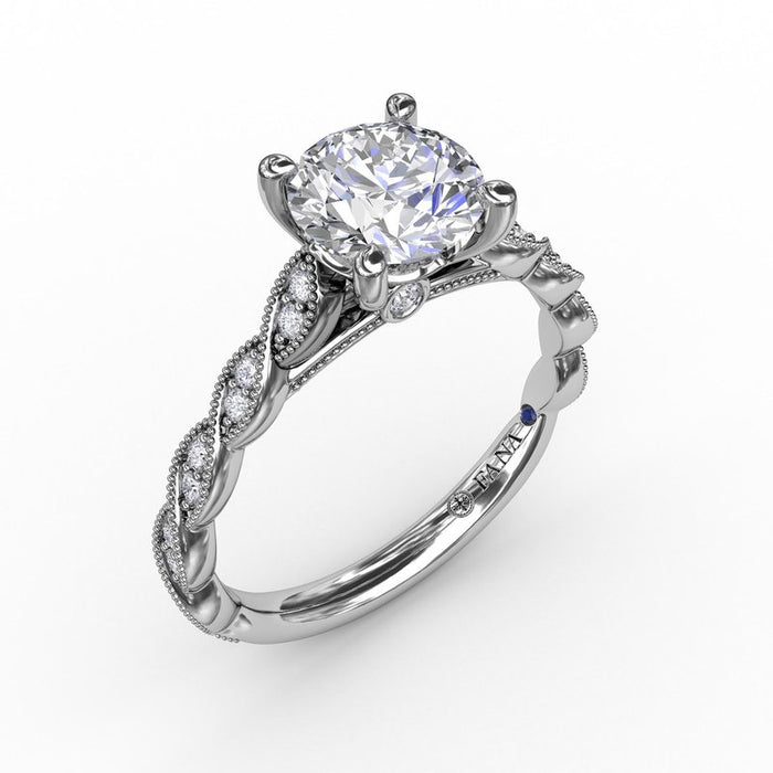 Milgrain Diamond Twist with Cathedral Shank Engagement Ring Setting