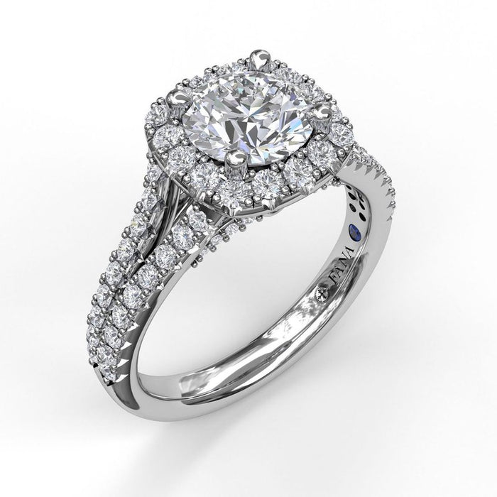 Cushion Halo with Diamond Split Shank Engagement Ring Setting