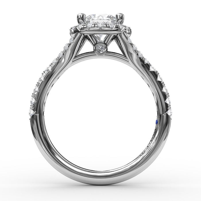 Classic Round Halo with Subtle Split Shank Engagement Ring Setting