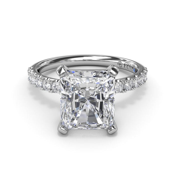 Pavé Shank with Radiant Cut Center Engagement Ring Setting