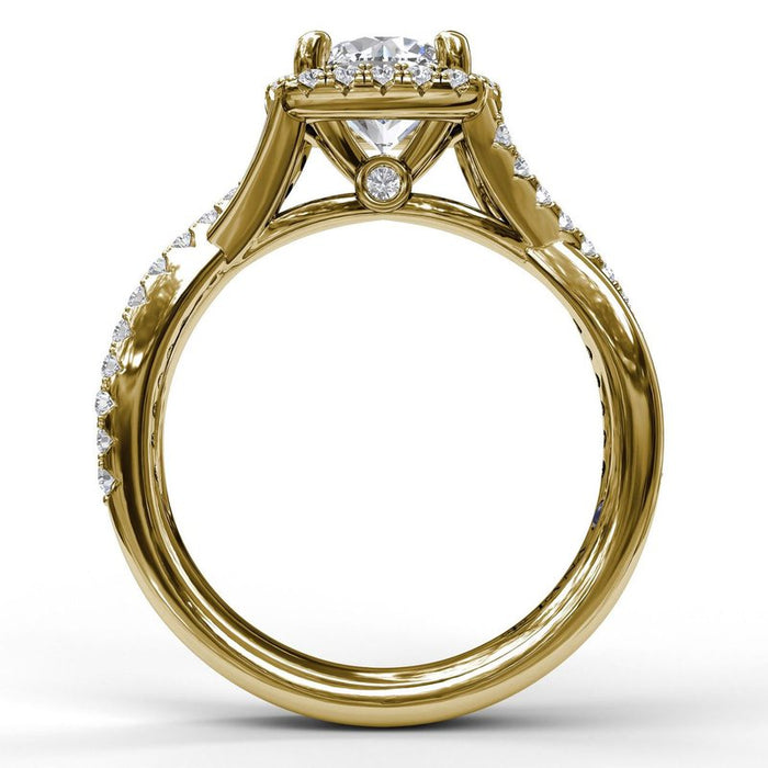 Cushion Halo with Diamond and Gold Twist Engagement Ring Setting