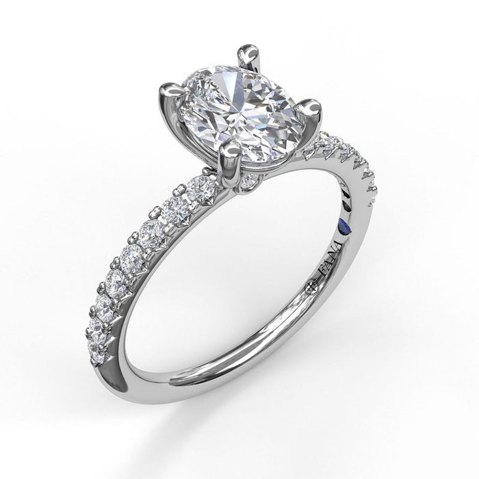 Classic Single Row Diamond Shank Engagement Ring Setting