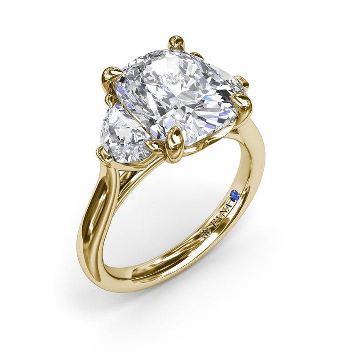 Cushion-Cut with Half-Moon Side Stones Engagement Ring Setting