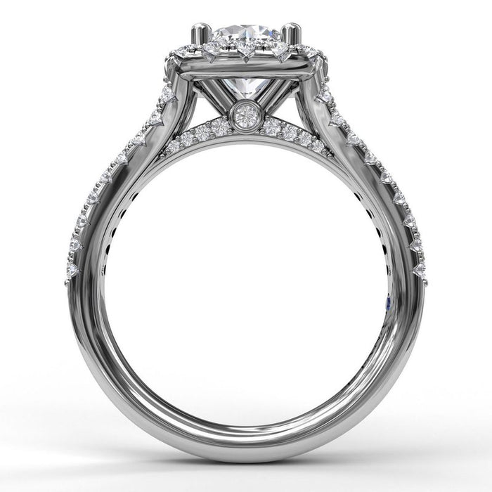 Cushion Halo with Diamond Split Shank Engagement Ring Setting