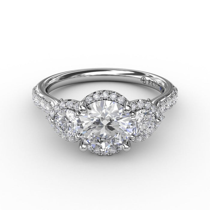 Three-Stone with Continuous Halo Engagement Ring Setting