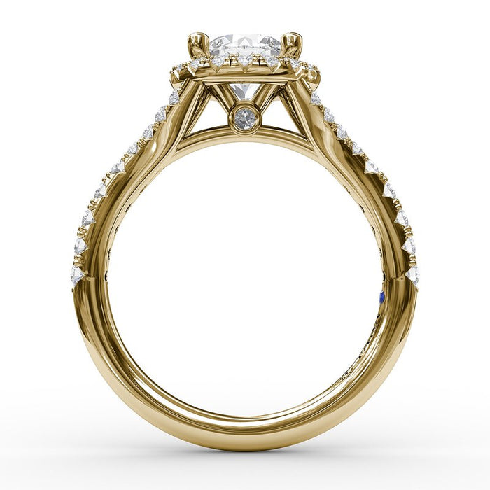 Classic Round Halo with Subtle Split Shank Engagement Ring Setting
