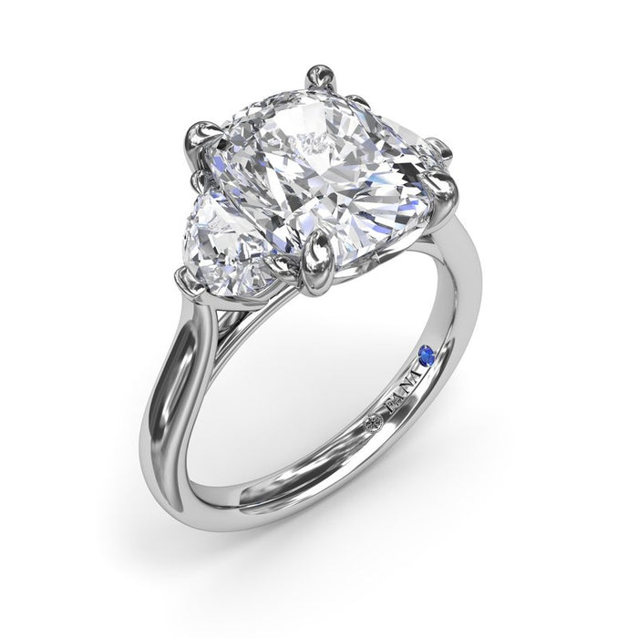 Cushion-Cut with Half-Moon Side Stones Engagement Ring Setting