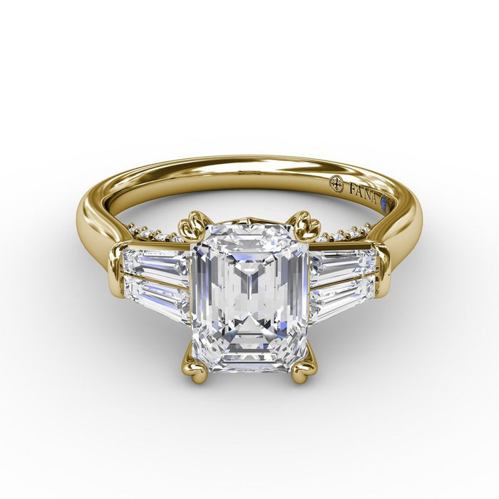 Tapered Baguette Side Stones with Diamond Bridge Engagement Ring Setting