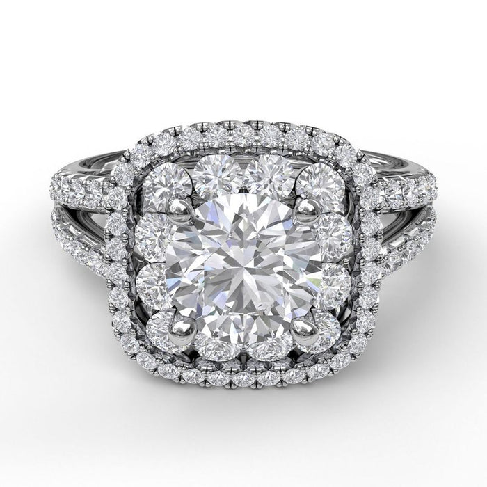 Exquisite Unique Double Halo Engagement Ring Setting