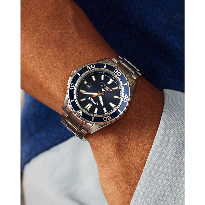 Citizen Promaster Dive Eco-Drive Watch, Silver-Tone with Blue Dial/Bezel