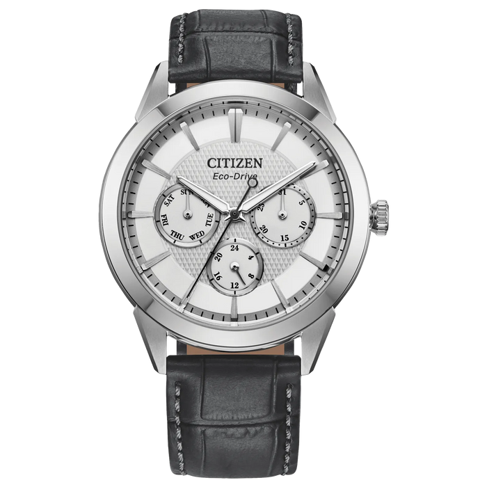 Citizen Rolan Eco-Drive Watch, Silver-Tone with Leather Strap