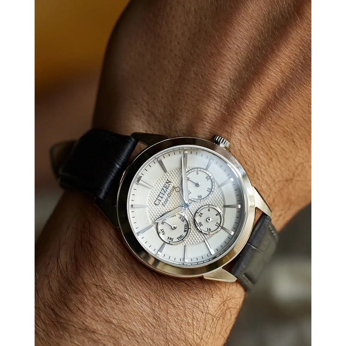 Citizen Rolan Eco-Drive Watch, Silver-Tone with Leather Strap