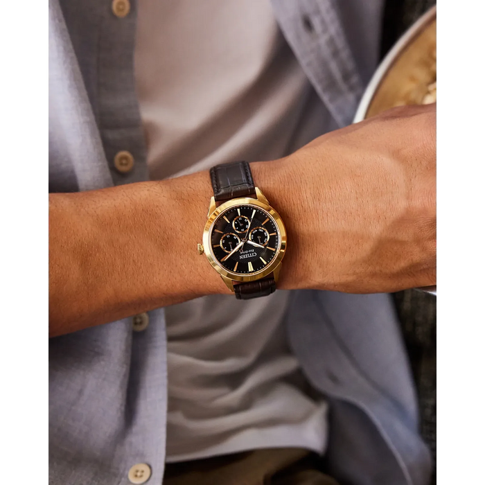Citizen Rolan Eco-Drive Watch, Gold-Tone with Leather Strap