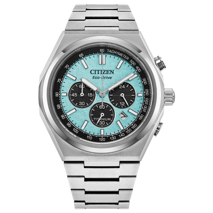 Citizen Zenshin Chrono Eco-Drive Watch, Silver-Tone with Blue Dial