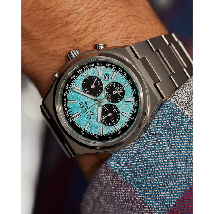 Citizen Zenshin Chrono Eco-Drive Watch, Silver-Tone with Blue Dial