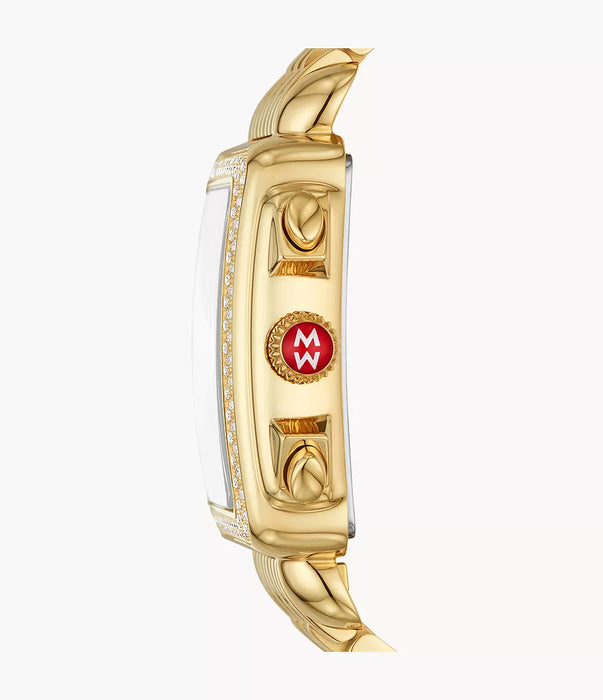 Michele Deco Diamond Watch, Gold-Tone with White MOP Dial