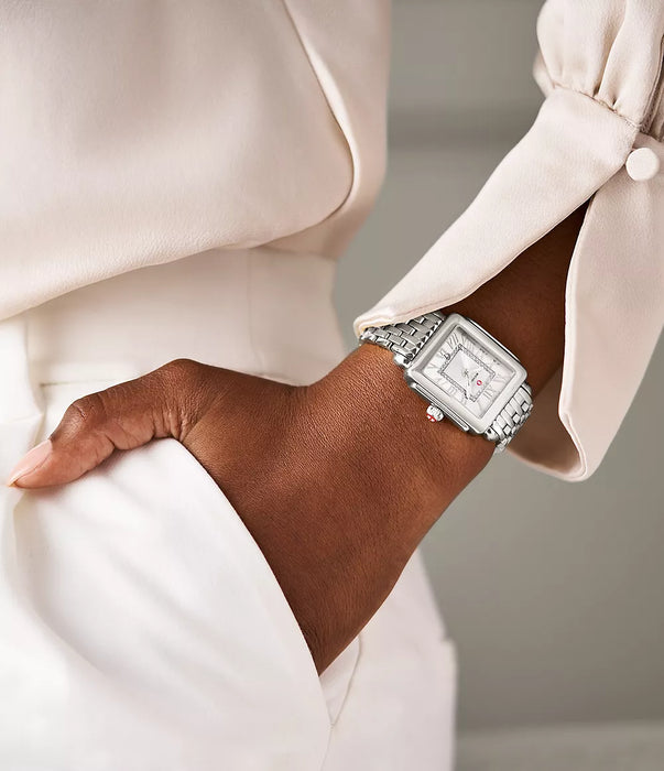 Michele Deco Madison Mid Watch, Silver-Tone with White-Silver Dial