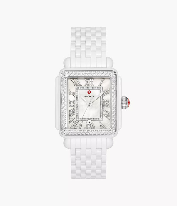 Michele Deco Madison Diamond Watch, White Ceramic with White MOP Dial
