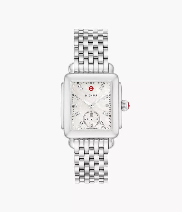 Michele Deco Mid Watch, Silver-Tone with White MOP Dial