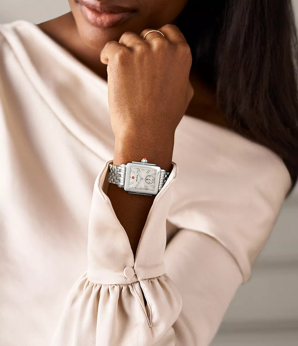 Michele Deco Mid Watch, Silver-Tone with White MOP Dial