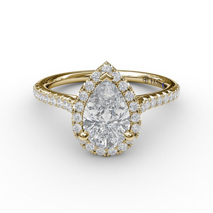 Delicate Pear Halo with Pavé Shank Engagement Ring Setting