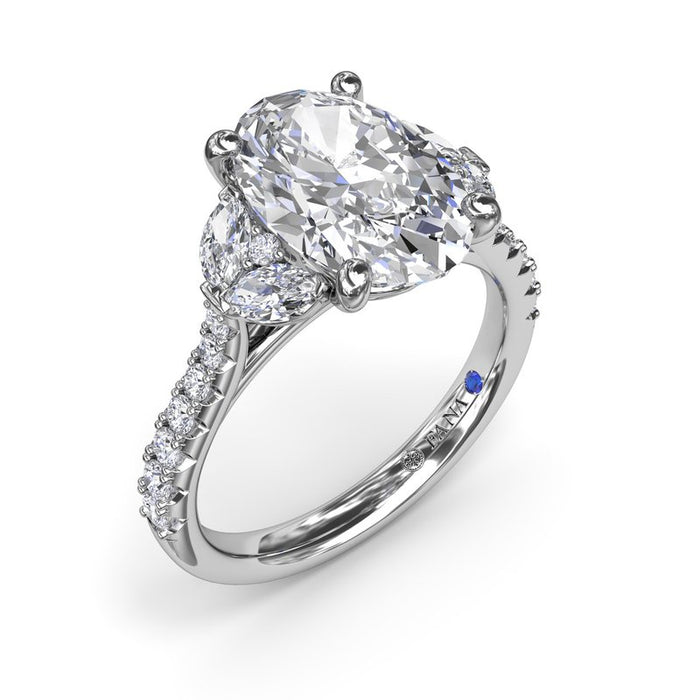 Marquise and Round Side Stones with Diamond Shank Engagement Ring Setting