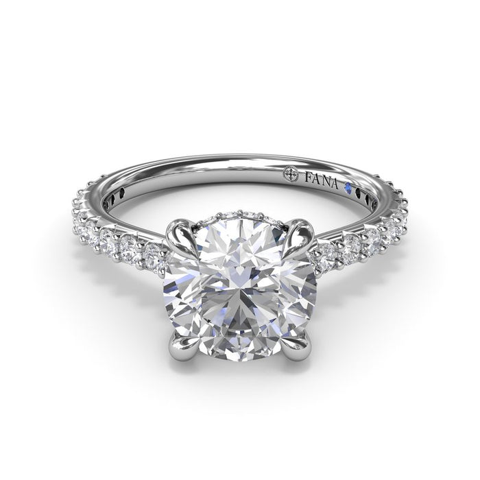 Hidden Halo with Diamond Cathedral Shank Engagement Ring Setting