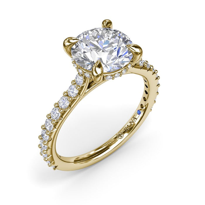 Hidden Halo with Diamond Cathedral Shank Engagement Ring Setting