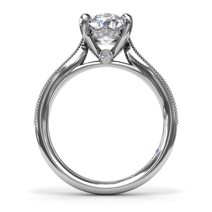 Tapered Milgrain Shank with Hidden Halo Engagement Ring Setting