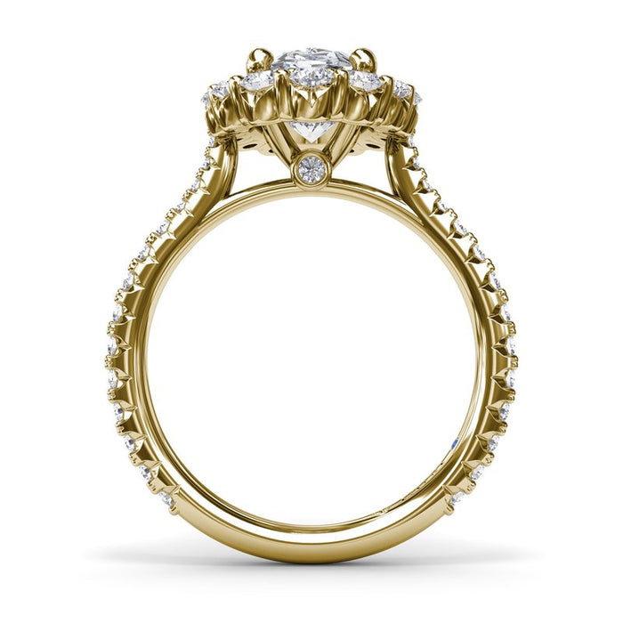 Oval Floral Halo with Diamond Cathedral Shank Engagement Ring Setting