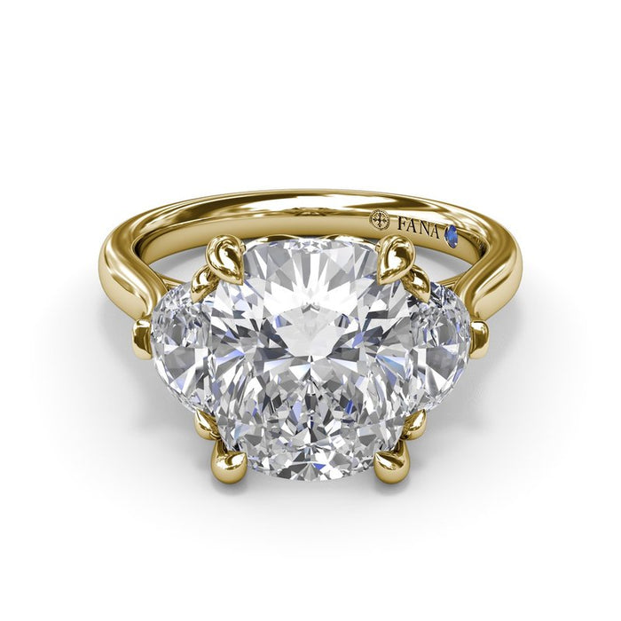 Cushion-Cut with Half-Moon Side Stones Engagement Ring Setting