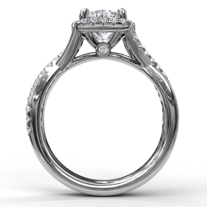Cushion Halo with Diamond and Gold Twist Engagement Ring Setting